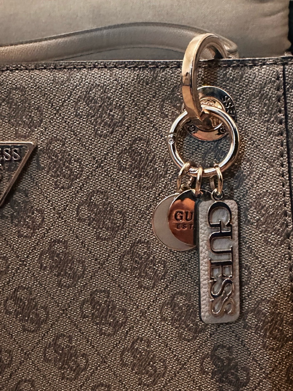 GUESS Metallic Bronze Logo Tote with Signature Charm